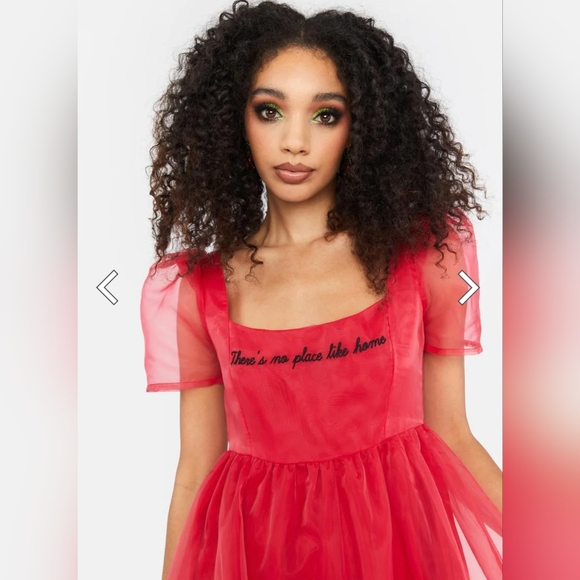Dolls Kill no place like home red oganza nice dress NWOT med - Picture 2 of 9